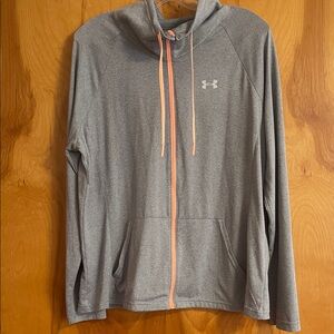 Under Armour Heather Gray Hoodie with Coral Accents